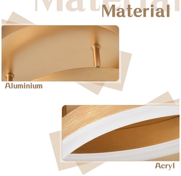 ZMH LED Deckenleuchte Wohnzimmer Modern Gold 2/3/4 Ring Design Deckenlampe Dimmbar, Augenschutz, Einfache Installtion, LED fest integriert, 3000-6500K, 59CM aus Acryl 46W Schlafzimmerlampe mit Fernbedienung Küche Bild 3