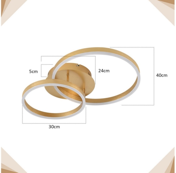 ZMH LED Deckenleuchte Wohnzimmer Modern Gold 2/3/4 Ring Design Deckenlampe Dimmbar, Augenschutz, Einfache Installtion, LED fest integriert, 3000-6500K, 59CM aus Acryl 46W Schlafzimmerlampe mit Fernbedienung Küche Bild 2