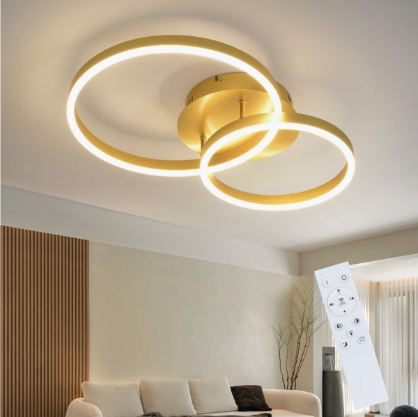 ZMH LED Deckenleuchte Wohnzimmer Modern Gold 2/3/4 Ring Design Deckenlampe Dimmbar, Augenschutz, Einfache Installtion, LED fest integriert, 3000-6500K, 59CM aus Acryl 46W Schlafzimmerlampe mit Fernbedienung Küche Bild 1