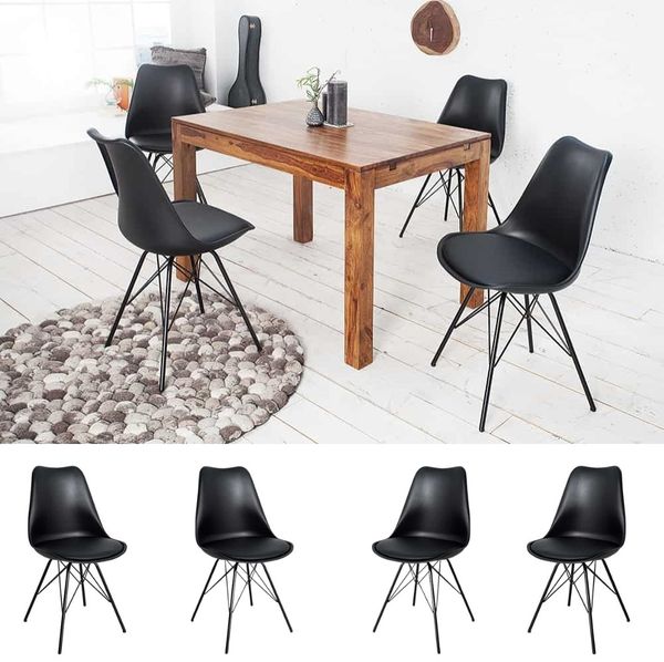 4er Set Design-Klassiker Stuhl NORWAY schwarz Metallgestell schwarz Retro