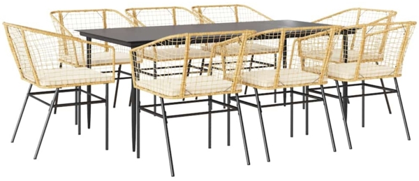 vidaXL 9-tlg. Garten-Essgruppe mit Kissen Braun Poly Rattan Glas 3334512