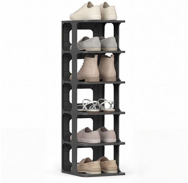 COSTWAY Schuhregal, schmal stapelbar vertikaler Schuhorganizer Kunststoff 24,5 x 27,5 x 76,5 cm