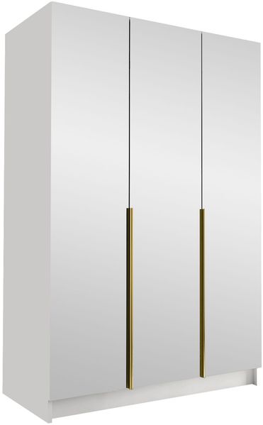 Mirjan24 'Cikzori' Kleiderschrank mit Einlegeböden und Kleiderstange, 3-türig, Laminatplatte, 215 x 58 x 150 cm, Weiß / Gold, mit Spiegelfront Bild 3