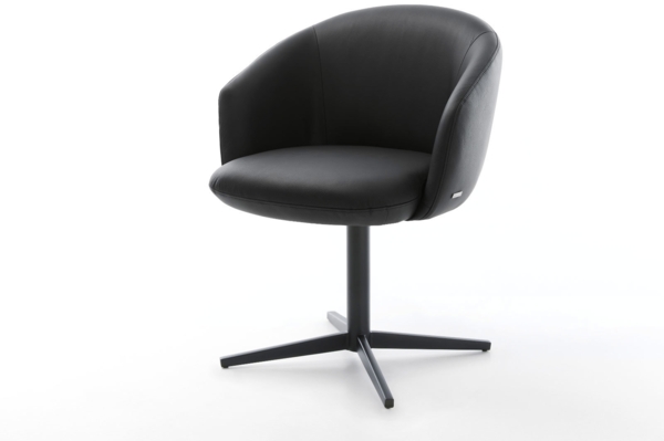 Drehstuhl Caja-Flex mit Armlehnen Echt-Leder Schwarz Fußkreuz Schwarz 360° drehbar Taschenfederkern