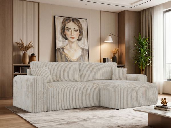 Ecksofa NEKSON L mit Schlaffunktion, L-förmiges Schlafsofa, DL-Mechanismus, mit Stauraum, Schlafsofa - Beige Cord