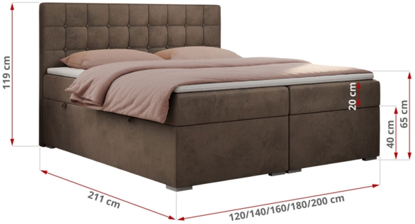 Boxspringbett, Doppelbett, Polsterbett mit Kopfstütze - CARMEN - 200x200cm - Braun Velours - H3 Bild 5