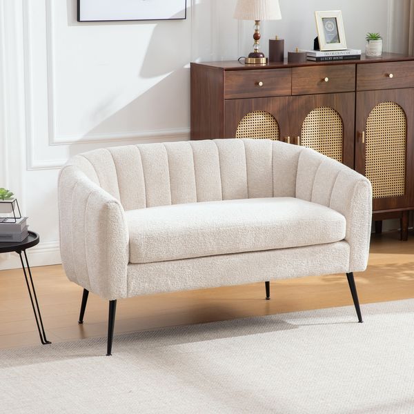 YakoHome Mini-Liegesofa Beige 127,5x70x76,5 cm – Chenille, mit Federkern, abnehmbarem Sitzkissen und verstellbaren Füßen