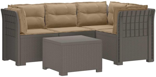 vidaXL 4-Sitzer Garten Sofa mit Kissen Rattan Look PP Hellgrau 3444028