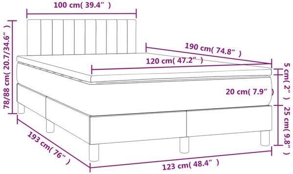 vidaXL Boxspringbett mit Matratze & LED Creme 120x190 cm Stoff 3270107 Bild 11