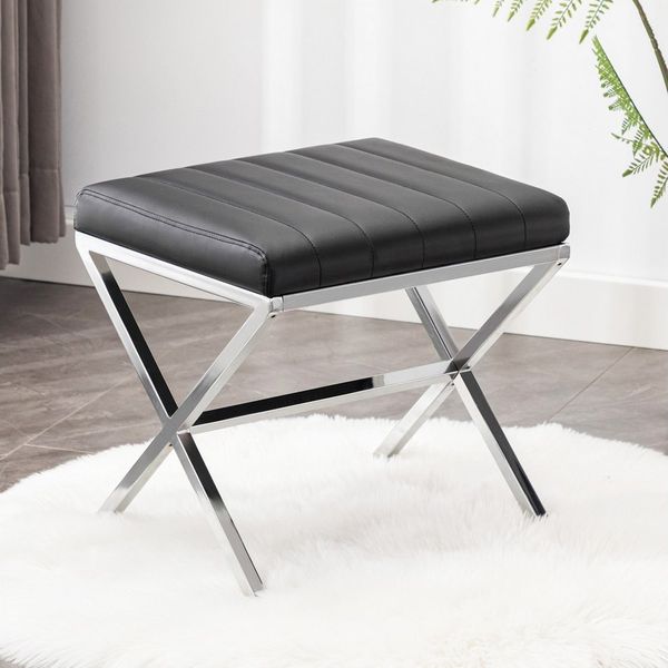 Duhome Sitzhocker Kunstleder, Polsterhocker Fußhocker Gepolstert Moderner Hocker mit Metallgestell für Schminktisch Flur Wohnzimmer Schlafzimmer, Model WY-9196A1 (Schwarz)