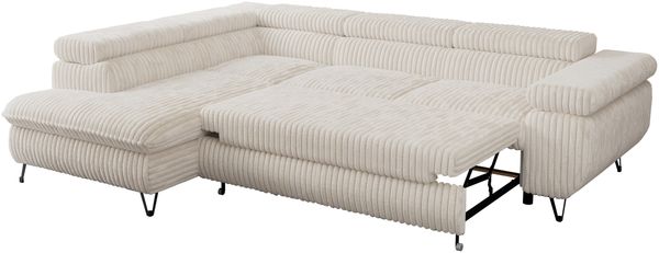 Mks Möbel 'Pedro L-Form' Ecksofa mit Schlaffunktion, verstellbaren Kopfstützen & Bettkasten, Beige, Cord, links Bild 7