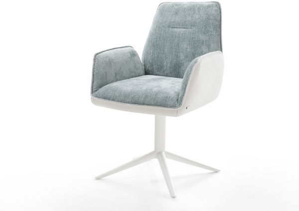 Drehstuhl Zoa-Flex Materialmix Echtleder Weiß-Pastellblau Fußkreuz Weiß 360° drehbar Wippfunktion Taschenfederkern