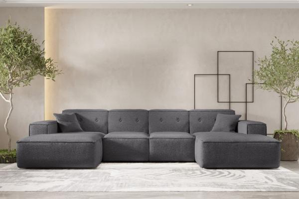 Wohnlandschaft Sofa U-Form CESINA in Stoff Ascot Bukla Grafit