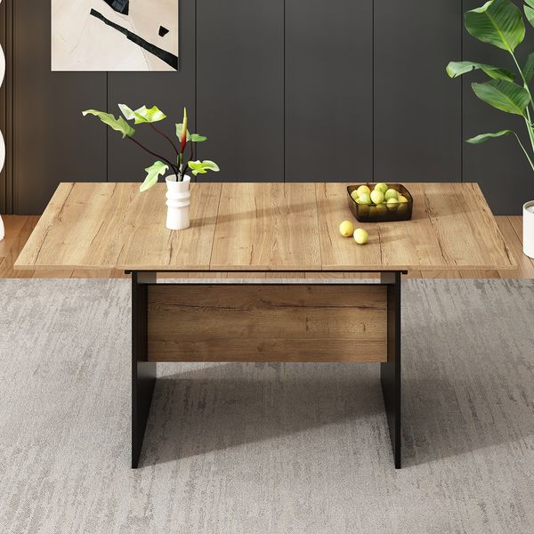 Esstisch 80*180*75 cm, MDF, Schwarz und Dunkle Walnuss, ausziehbar, modernes minimalistisches Design