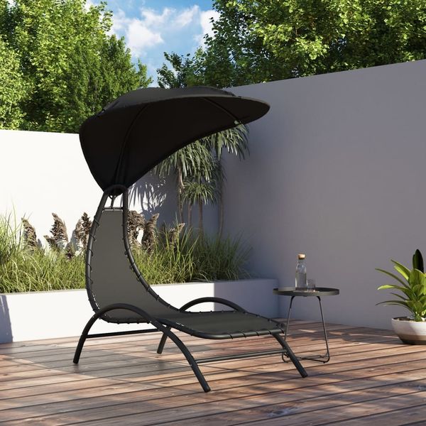 vidaXL Sonnenliege mit Dach Schwarz 167x80x195 cm Stoff und Stahl 362706