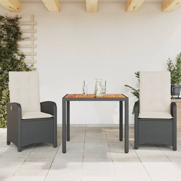 vidaXL 3-tlg. Garten-Essgruppe mit Kissen Schwarz Poly Rattan 3212221