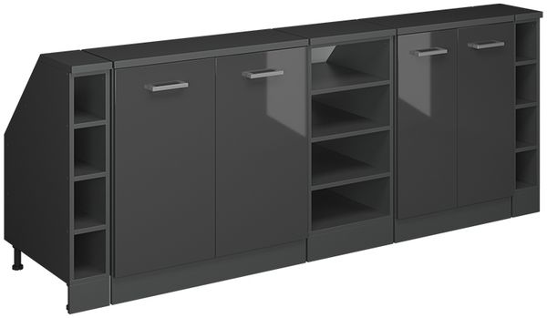 Küchenschrank für Dachschrägen R-Line Anthrazit Hochglanz 210 cm 5er Set Schrankkorpuss 60 cm Tiefe Vicco