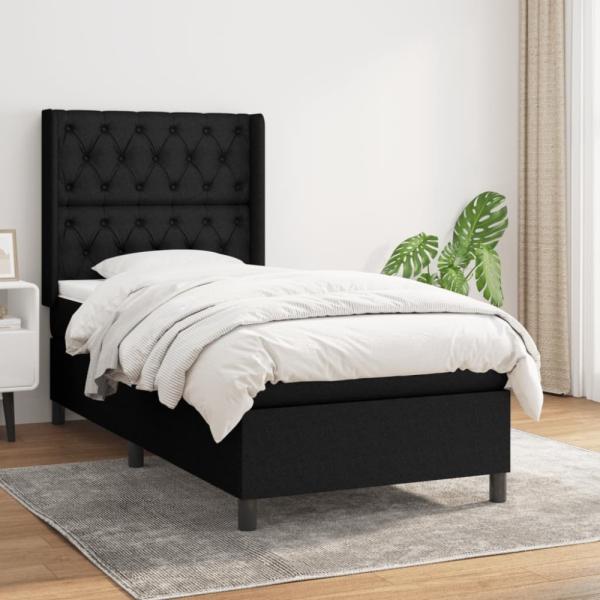 Boxspringbett mit Matratze Stoff Schwarz 80 x 200 cm, Härtegrad: H2 [3131627]