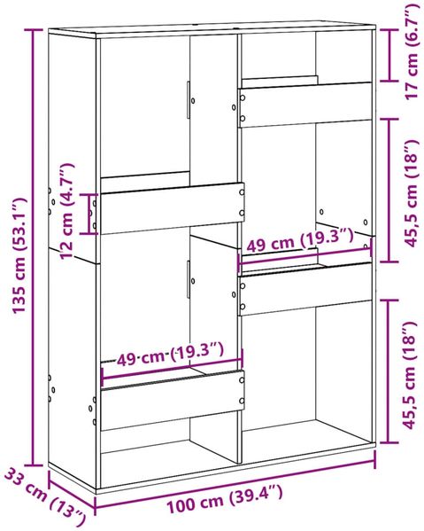vidaXL Bücherregal 100 x 33 x 135 cm Holzwerkstoff, Weiß Bild 9