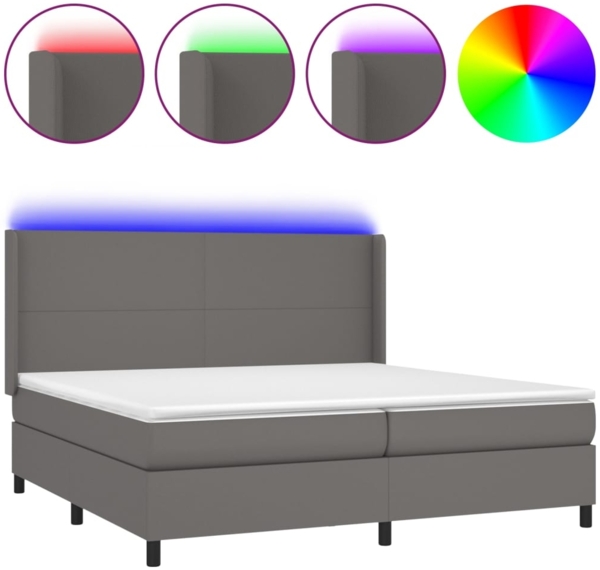 vidaXL Boxspringbett mit Matratze & LED Grau 200x200 cm Kunstleder 3139287