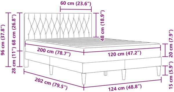 vidaXL Bettgestell mit Matratze Hellgrau 120 x 200 cm Samt 3415042 Bild 11