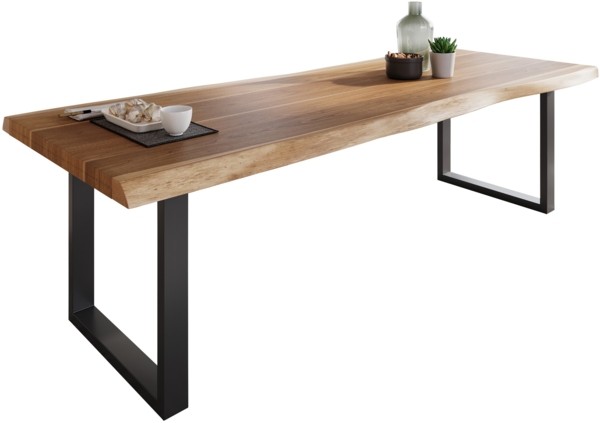 Esstisch Baumkante massiv Akazie Natur 300 x 100 U-Gestell schwarz ATLAS 140112631