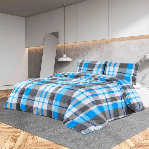vidaXL Bettwäsche-Set Blau und Grau 240x220 cm Baumwolle 136064