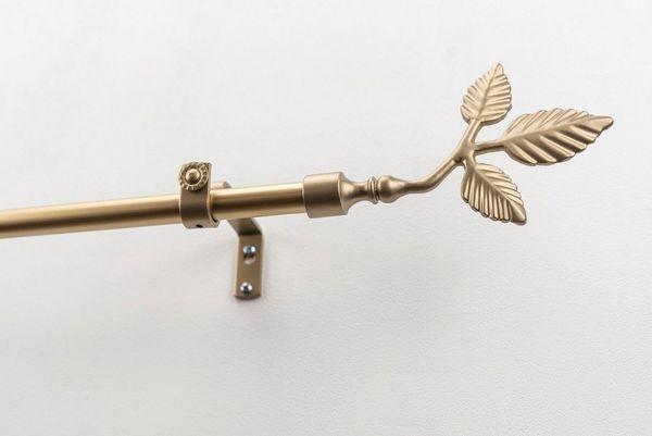 GARESA Gardinenstange SHEET mit offenem Träger, Ø 16 mm, 1-läufig, Wunschmaßlänge, mit Bohren, verschraubt, Metall, Vorhanggarnitur, verlängerbar, Knopf mit Blätter, ohne Ringe