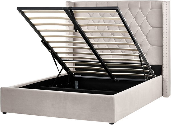 Bett mit Stauraum Samtstoff LUBBON 140 x 200 cm Taupe