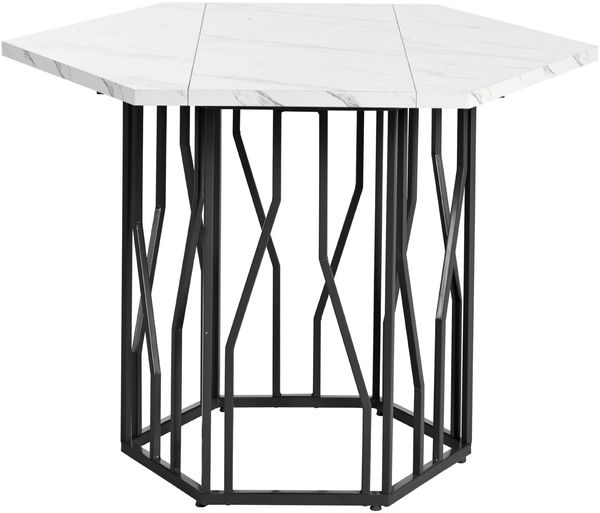 Esstisch 115,5x100x75 cm, sechseckig, MDF in Marmoroptik mit schwarzem Metallgestell Bild 5