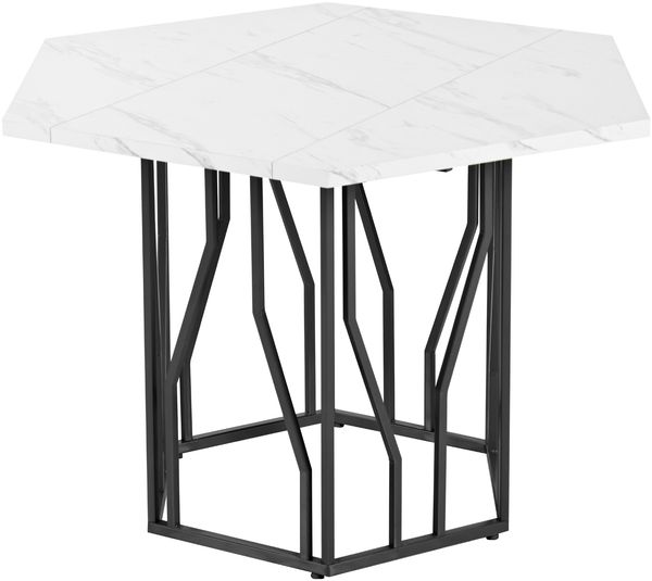 Esstisch 115,5x100x75 cm, sechseckig, MDF in Marmoroptik mit schwarzem Metallgestell Bild 6