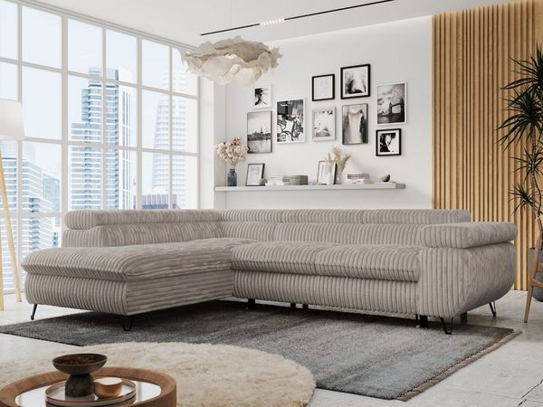 MKS MÖBEL Ecksofa PETER L, Set, Ecksofa L-form, HR35-Schaum, Wellenfederkern, Bettfunktion, Einstellbare Kopfstützen, Bettkasten