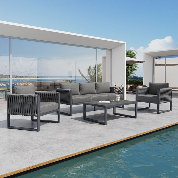 Flieks Gartenlounge-Set, (1-tlg), 5-Sitzer Gartenmöbel-Set Sitzgruppe mit Verstellbaren Füßen