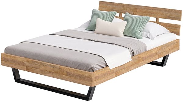 skølm 'Alver' Bett 140x200 cm, Bettgestell, natur geölt, Massivholzbett aus Eiche mit Metallkufen, Doppelbett mit Streben Bettkopf Bild 9