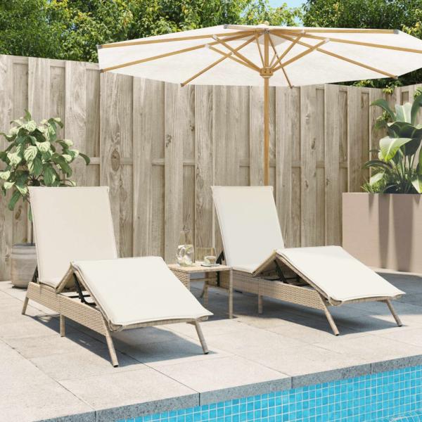 vidaXL Sonnenliegen mit Auflagen 2 Stk. Beige Poly Rattan 3261582