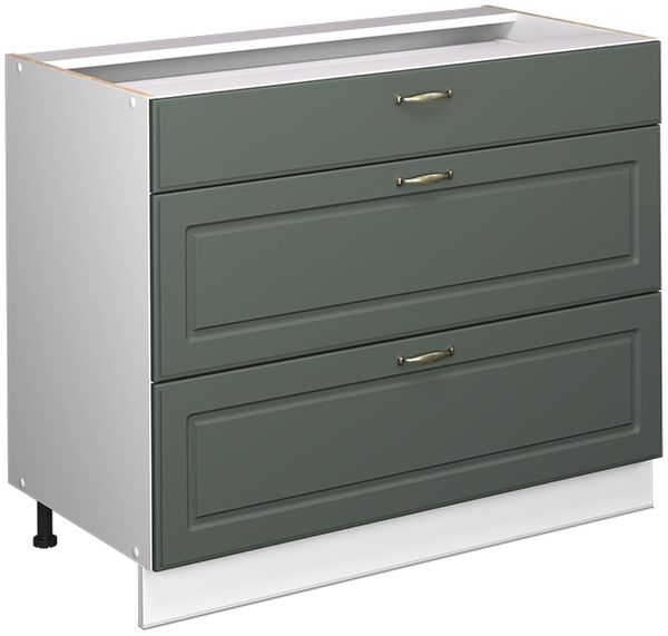 Küchenunterschrank Fame-Line Grün-Gold Landhaus/Weiß 100 cm ohne Arbeitsplatte Vicco