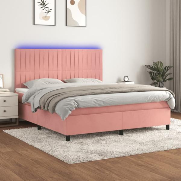 vidaXL Boxspringbett mit Matratze & LED Rosa 160x200 cm Samt 3136256