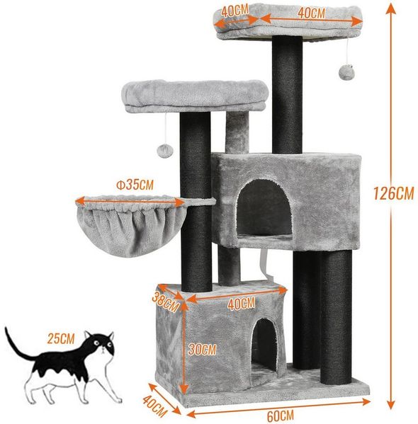 MSMASK Kratzbaum groß für Katzen stabil mit Sisal-Kratzstangen, 2 Aussichtsplattform