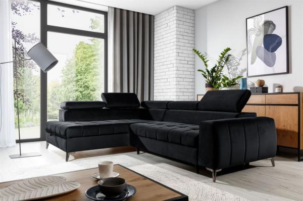 Ecksofa Schlafsofa Sofa AGNESA Stoff Salvador Schwarz Ottomane Links