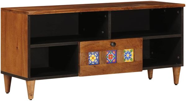 vidaXL TV-Schränk mit Regal Walnuss 100 x 33 x 46 cm Massivholz Mango 4018240