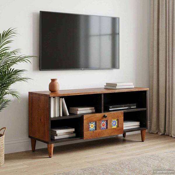 vidaXL TV-Schränk mit Regal Walnuss 100 x 33 x 46 cm Massivholz Mango 4018240
