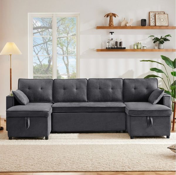HAUSS SPOLE Schlafsofa mit Schlaffunktion, U-förmiges Ecksofa Couch mit Getränkehalter, Polstersofa, Wohnzimmersofa, U-förmiges Sofa mit Getränkehalter, zwei Stauräume