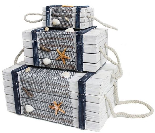 Yudu Kiste 3 TLG. Holztruhen Set Dekokoffer Regalboxen Kisten Maritim