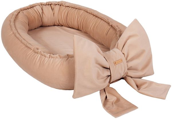 Kuschelnest Babynest Babynestchen Nestchen Reisebett Wickelauflage mit Schleife (Farbe: cappuccinofarben)