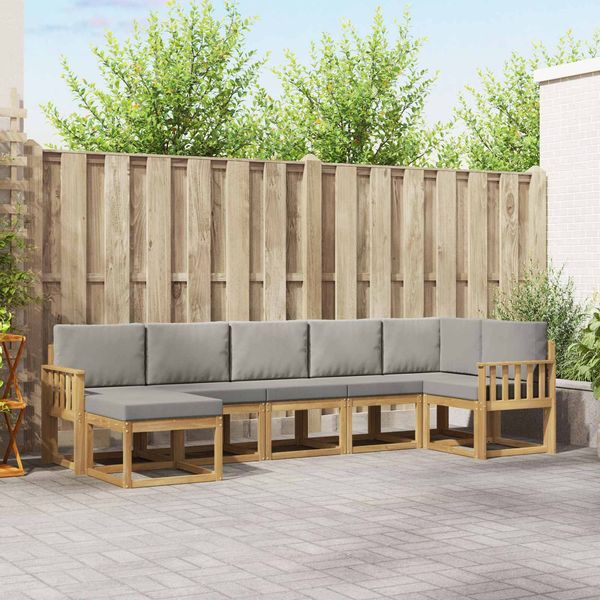 vidaXL Outdoor-Sofagarnitur mit Kissen 7 pcs Weiß und Hellgrau 3387940