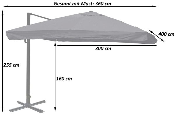 Mendler 'HWC-A96' Gastronomie-Ampelschirm mit Flap, Polyester, Anthrazit, 3x4 m, Alu / Stahl, mit Ständer, Drehbar Bild 3