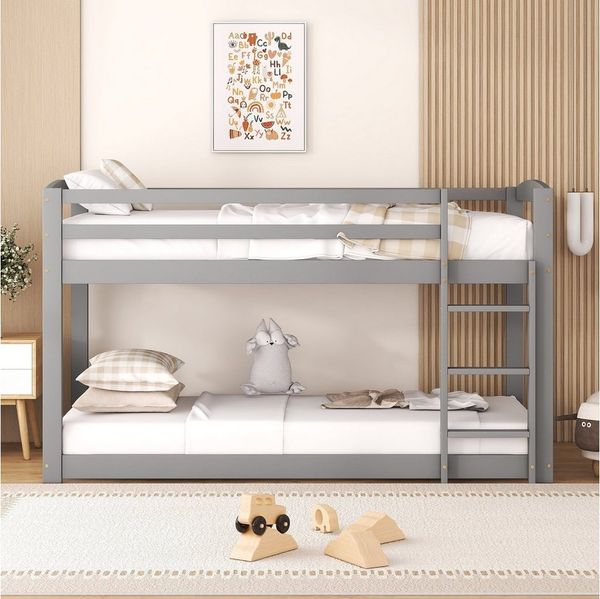 Flieks Etagenbett, Kinderbett mit Leiter und oberem Lattenrost 90x200cm Kiefer