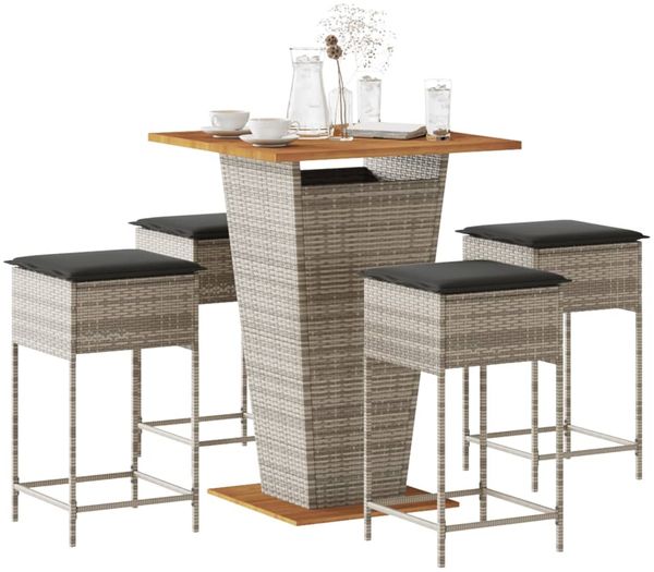 vidaXL 5-tlg. Gartenbar-Set mit Kissen Grau Poly Rattan 3261483