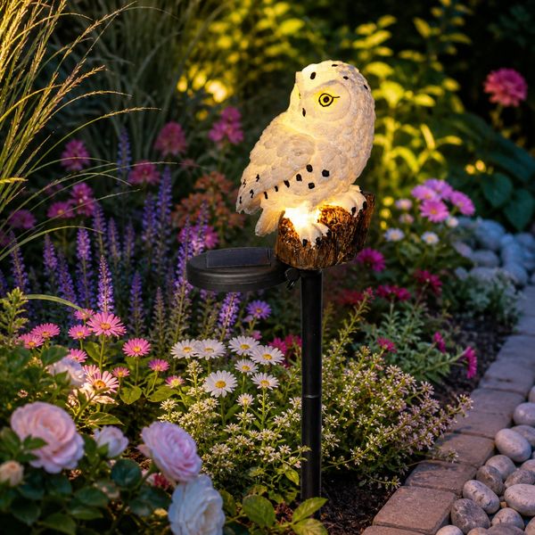 Solar LED Gartenstecker Deko Solarleuchte beleuchtet Eule