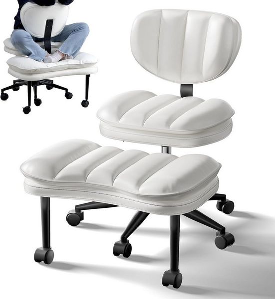 Patbrela Bürostuhl Bürostuhl mit Kreuzbeinen, 360° drehbar, Ergonomischer Kniestuhl, Criss Cross Schreibtischstuhl mit Verstellbarer Höhe, Cloud PU-Leder